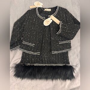 Doe a dear tweed girl dress black and matching jacket size 4t